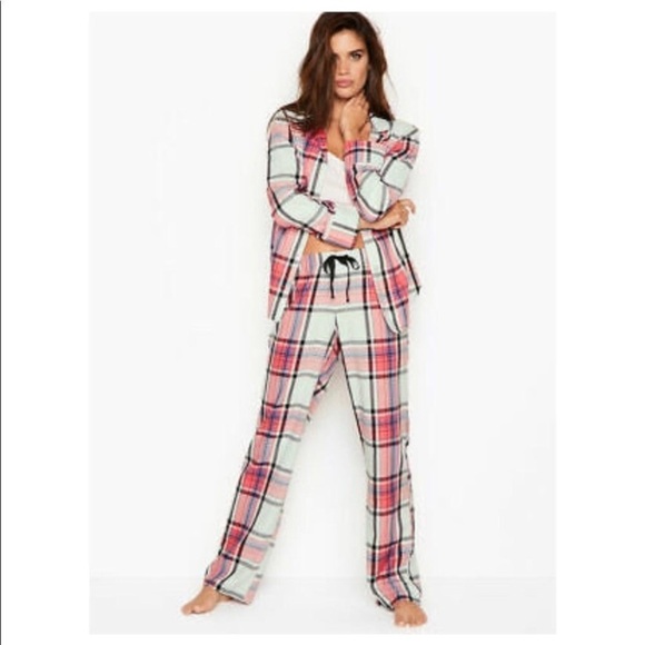 Victoria's Secret Flannel PJ Set Plaid Mint Tartan 9A. - Picture 1 of 8
